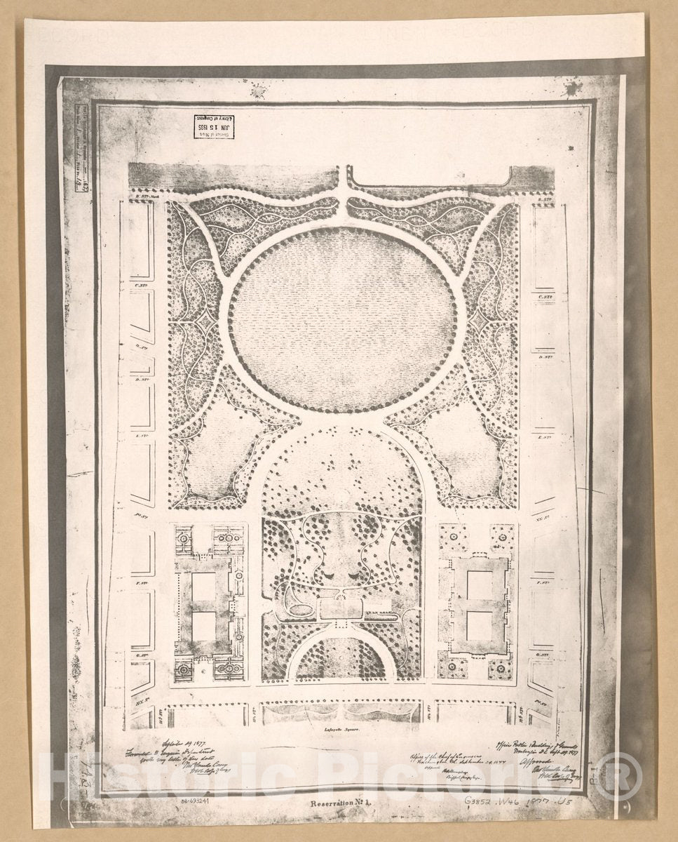 Historic 1877 Map - Reservation no. 1 : White House Grounds, Washington D.C.