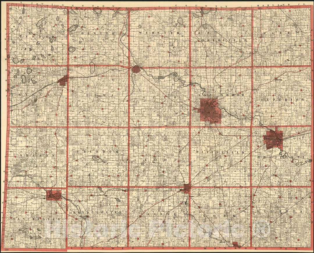 Historic 1896 Map - M. M. Dickson & Co's Township and sectional Pocket map of Washtenaw County, Michigan.