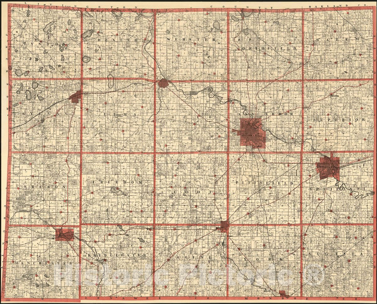 Historic 1896 Map - M. M. Dickson & Co's Township and sectional Pocket map of Washtenaw County, Michigan.