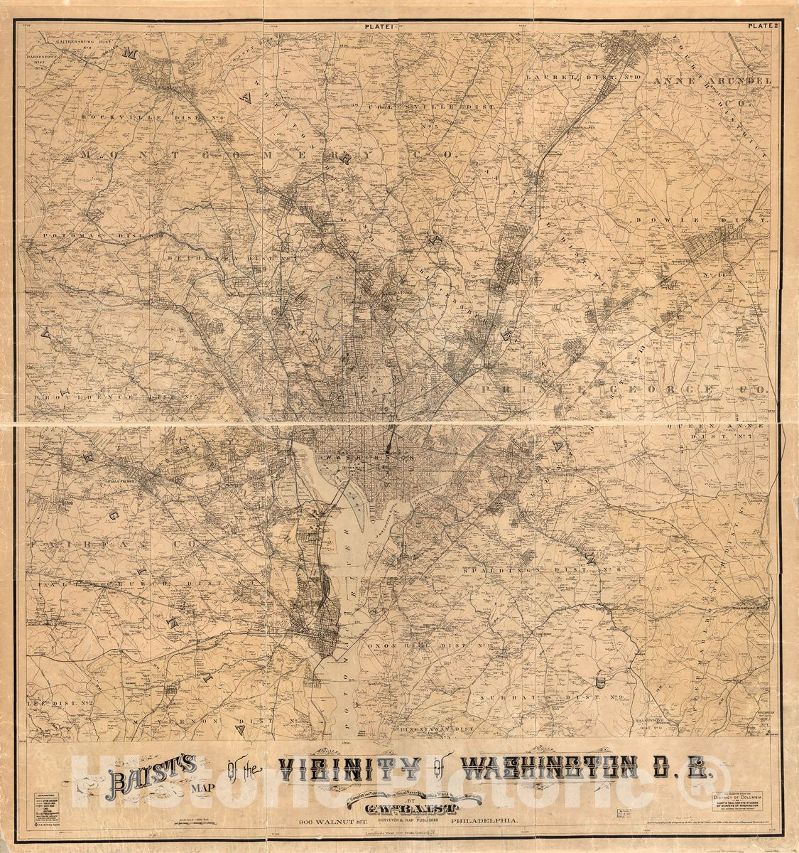 Historic 1918 Map - Baist's map of The Vicinity of Washington D.C.