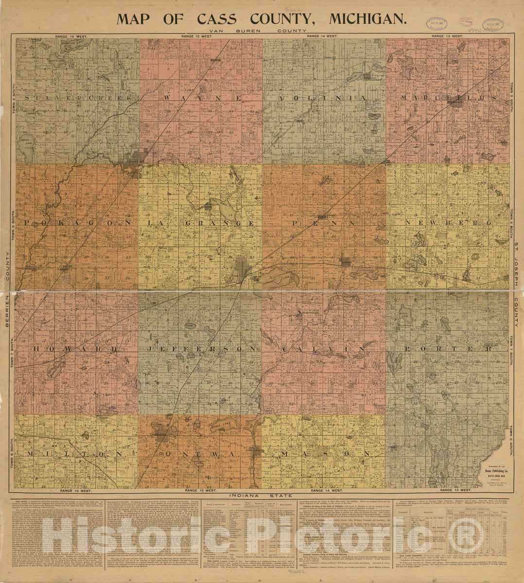 Historic 1897 Map - Map Cass County, Michigan.