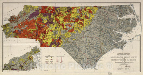 Historic 1934 Map - Reconnaissance Erosion Survey of The State of North Carolina.