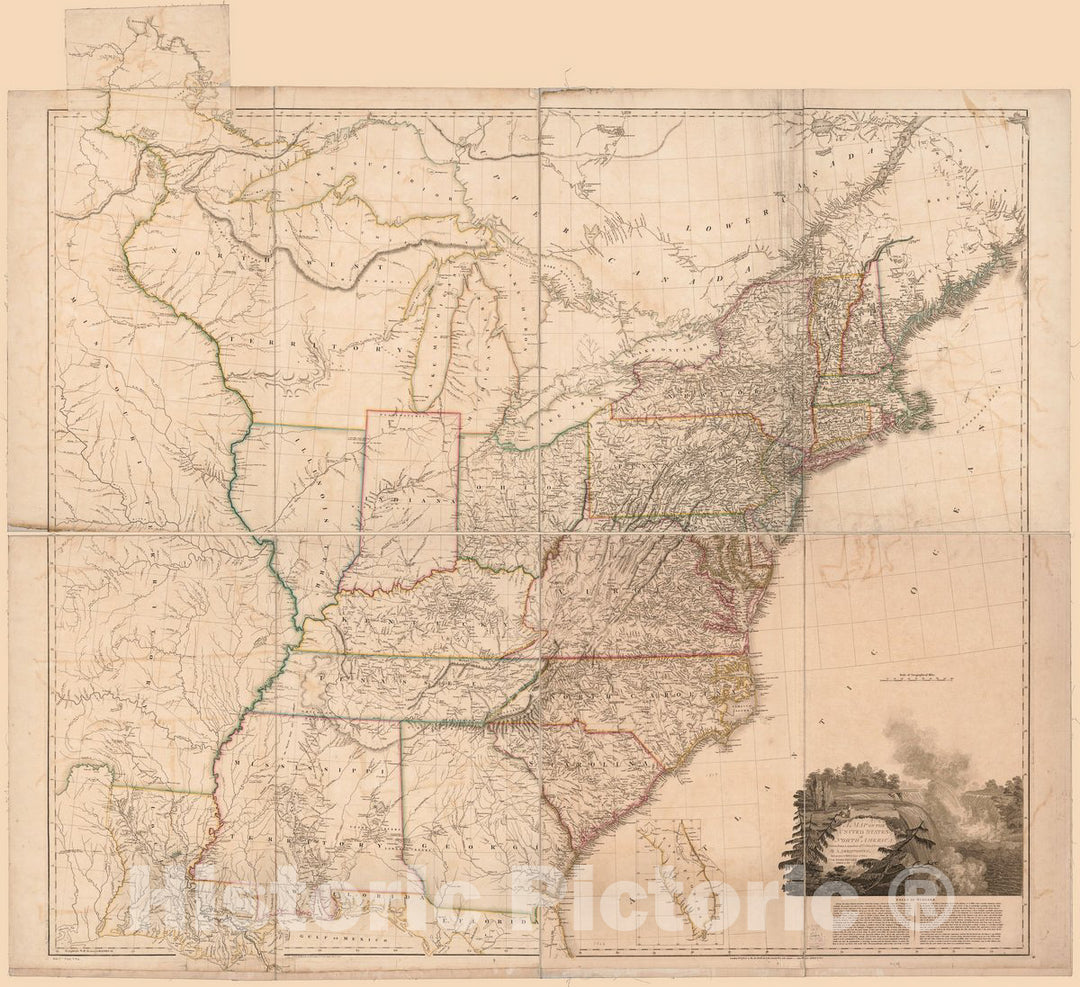 Historic 1819 Map - A map of The United States of North America