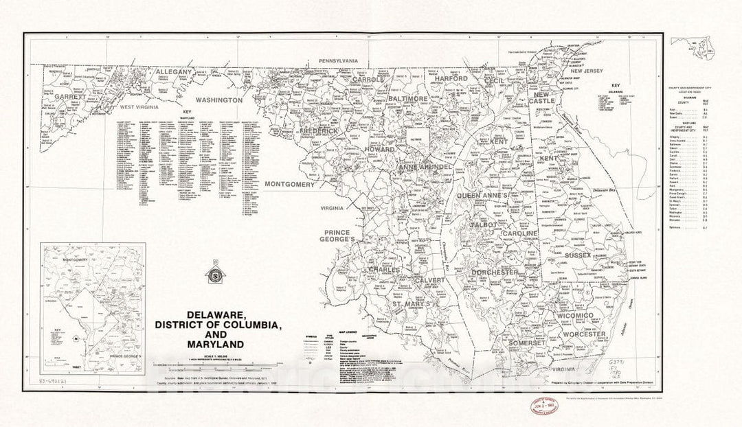 Historic 1980 Map - Delaware, District of Columbia, and Maryland