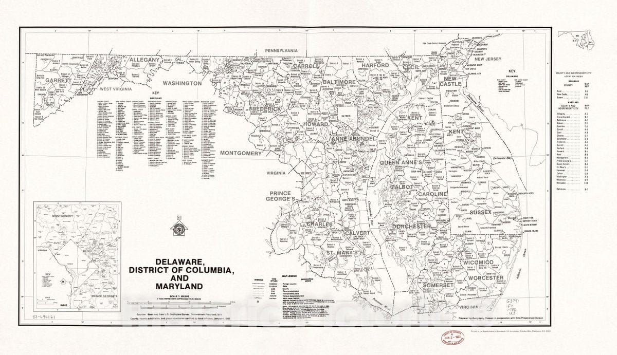 Historic 1980 Map - Delaware, District of Columbia, and Maryland