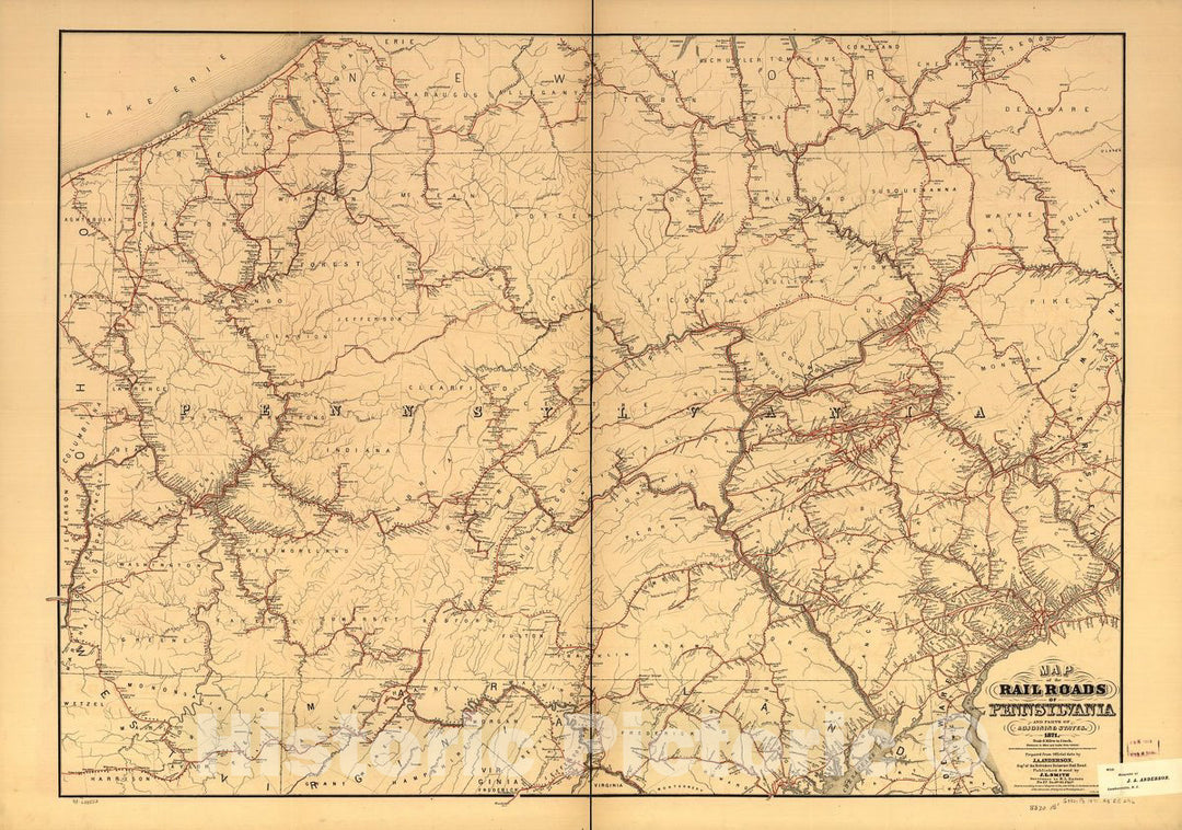 Historic 1871 Map - Map of The Rail Roads of Pennsylvania and Parts of adjoining States.