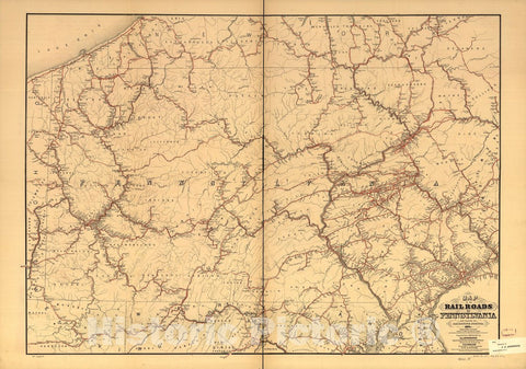 Historic 1871 Map - Map of The Rail Roads of Pennsylvania and Parts of adjoining States.