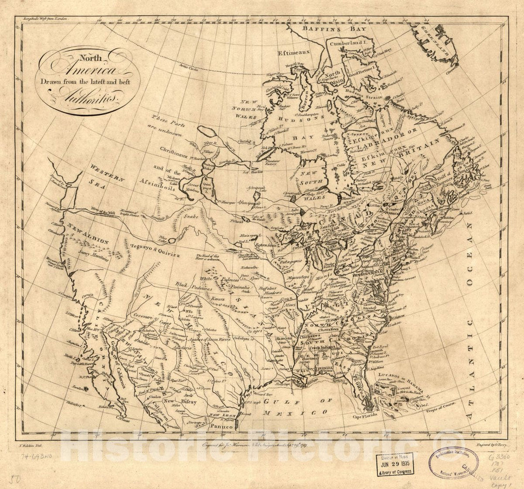 Historic 1787 Map - North America Drawn from The Latest and Best Authorities.