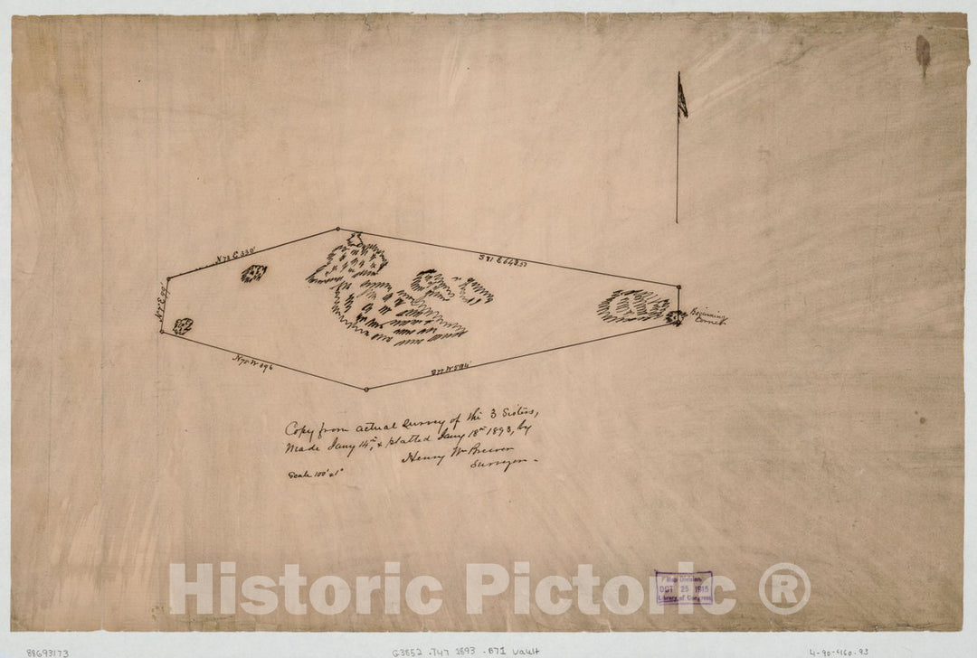 Historic 1893 Map - Copy from Actual Survey of The 3 Sisters : Potomac River, Washington D.C.