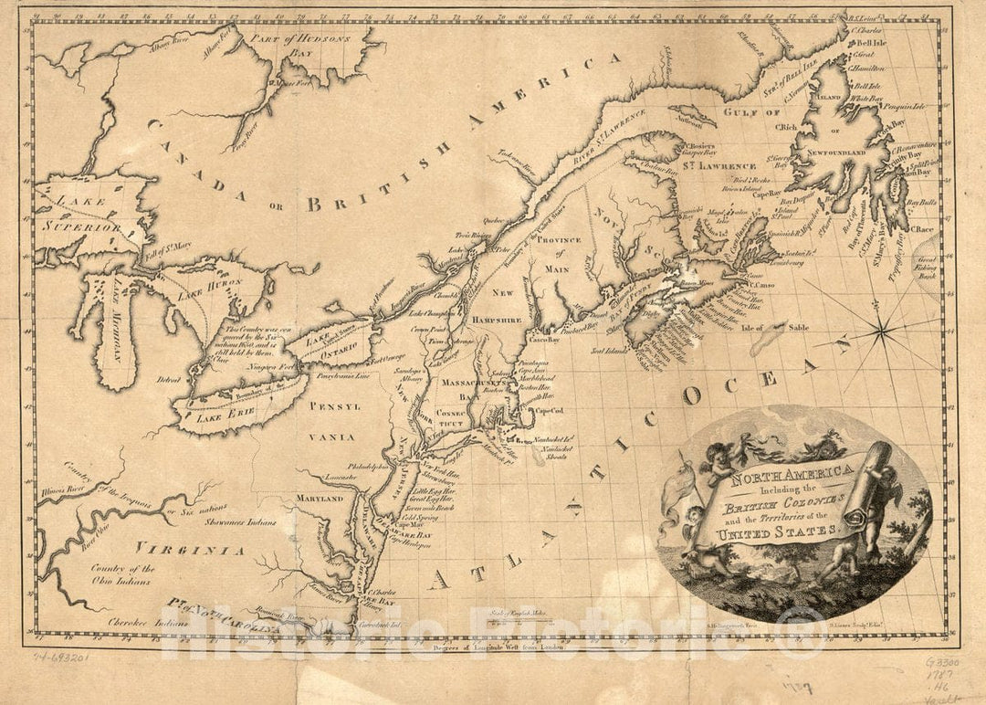 Historic 1787 Map - North America Including The British Colonies and The Territories of The United States.