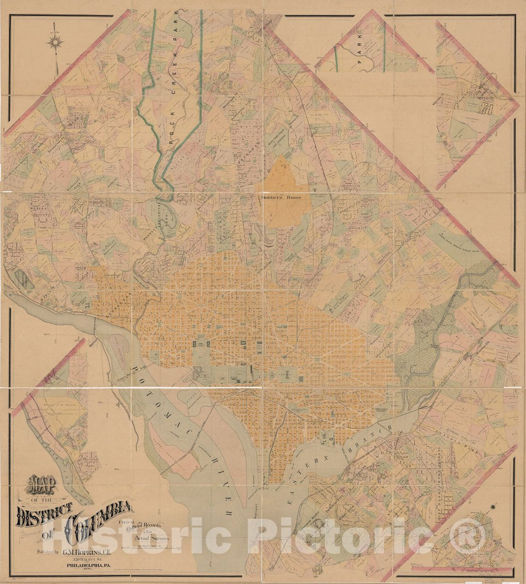 Historic 1891 Map - Map of The District of Columbia from Official Records and Actual surveys.