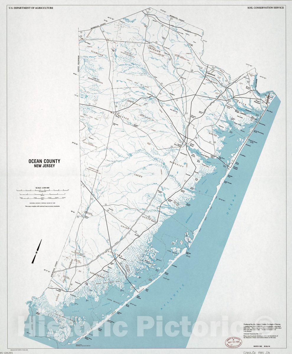 Historic 1985 Map - Ocean County, New Jersey 1