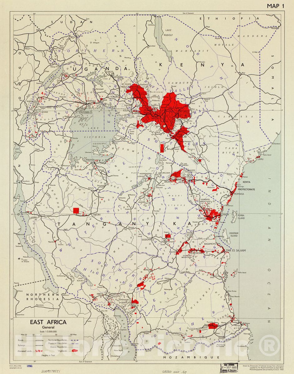 Historic 1954 Map - East Africa