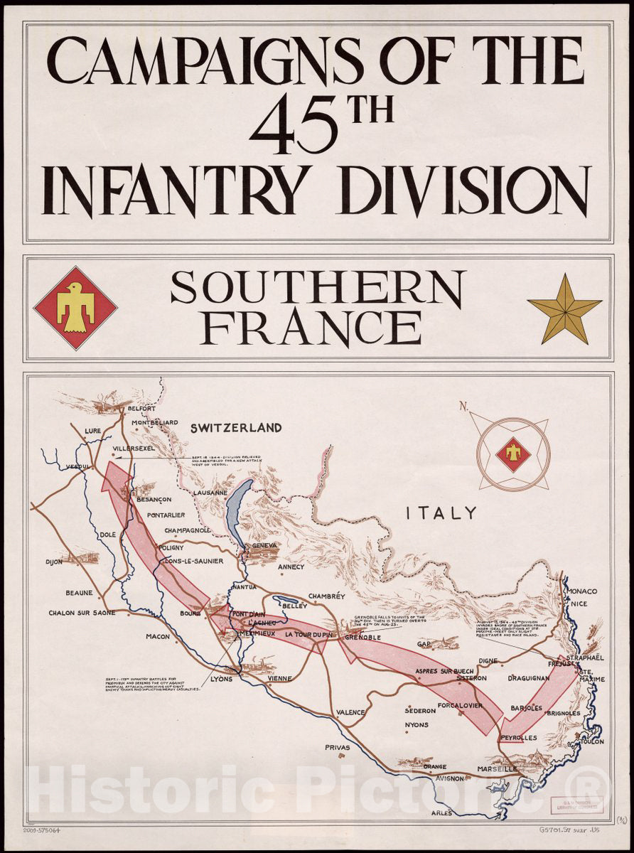 Historic Map - Campaigns of The 45th Infantry Division : Europe. - Rhineland - Campaigns of The Forty-Fifth Infantry Division