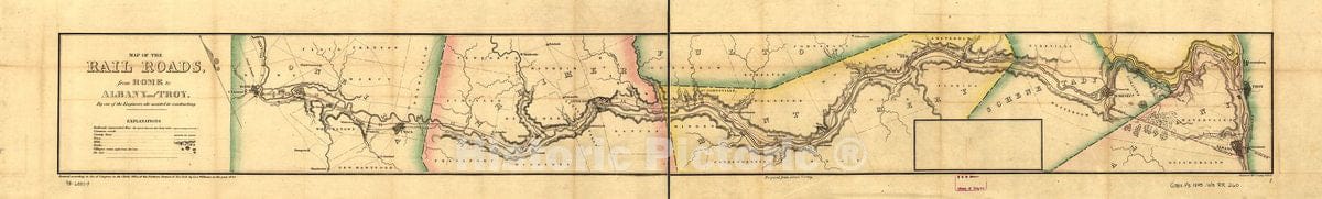 Historic 1845 Map - Map of The Rail Roads, from Rome to Albany and Troy, by one of The Engineers who Assisted in contructing, Prepared from Actual Survey.