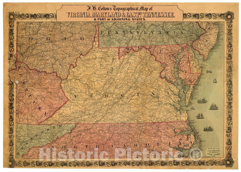 Historic 1861 Map - J.H. Colton's Topographical map of Virginia, Maryland & eastn. Tennessee : & Part of adjoining States.