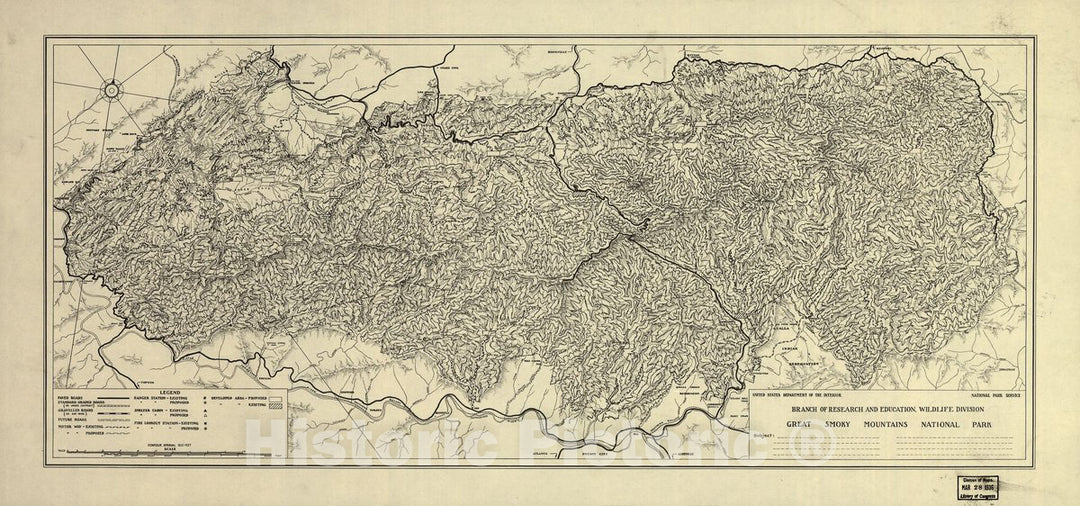 Historic 1935 Map - Great Smoky Mountains National Park.