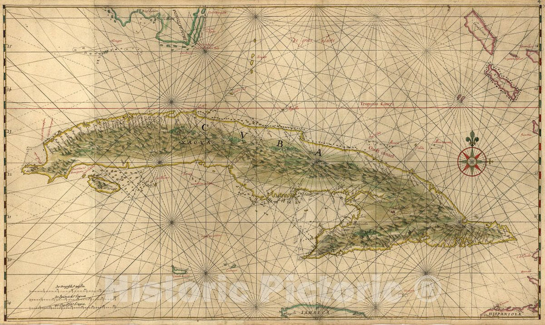 Historic 1639 Map - Map of The Complete Island of Cuba