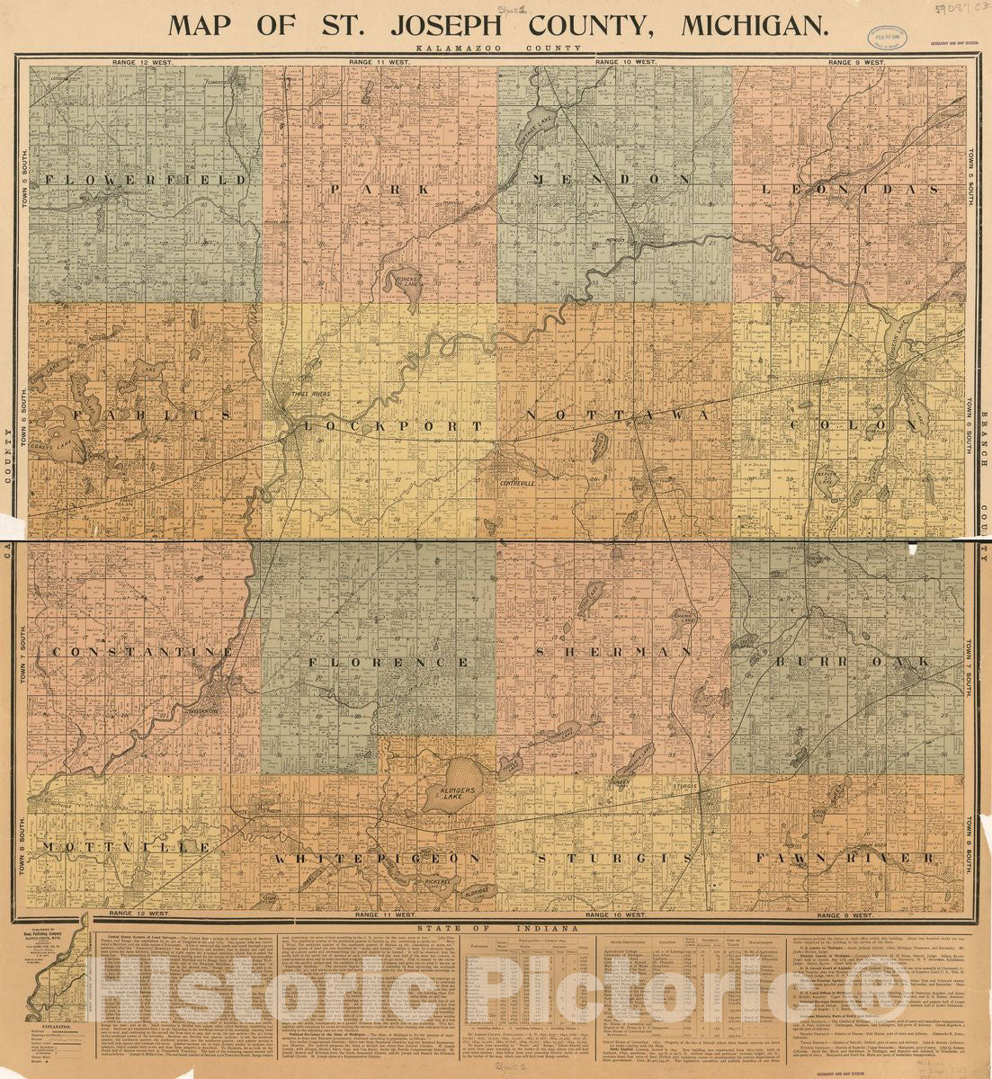 Historic 1897 Map - Map of St. Joseph County, Michigan.