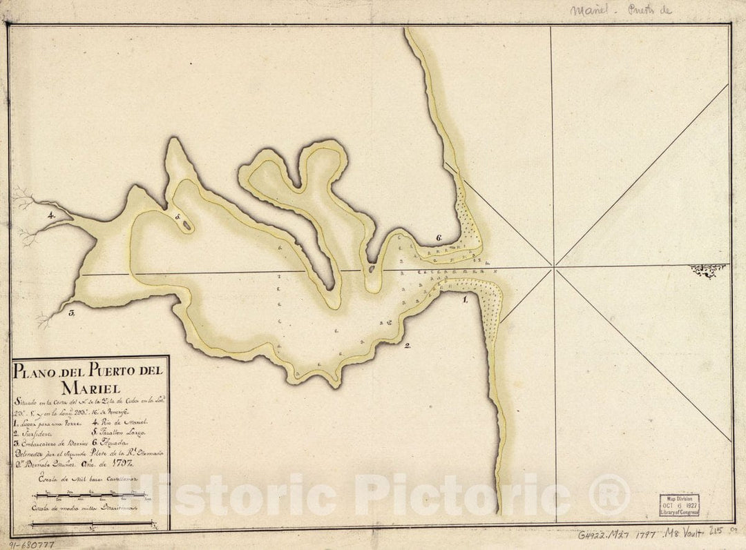 Historic 1797 Map - Plano del Puerto del Mariel situado en la Costa del N. de la ysla de Cuba en la latd. 235 y en la longd. 29316 de Tenerife