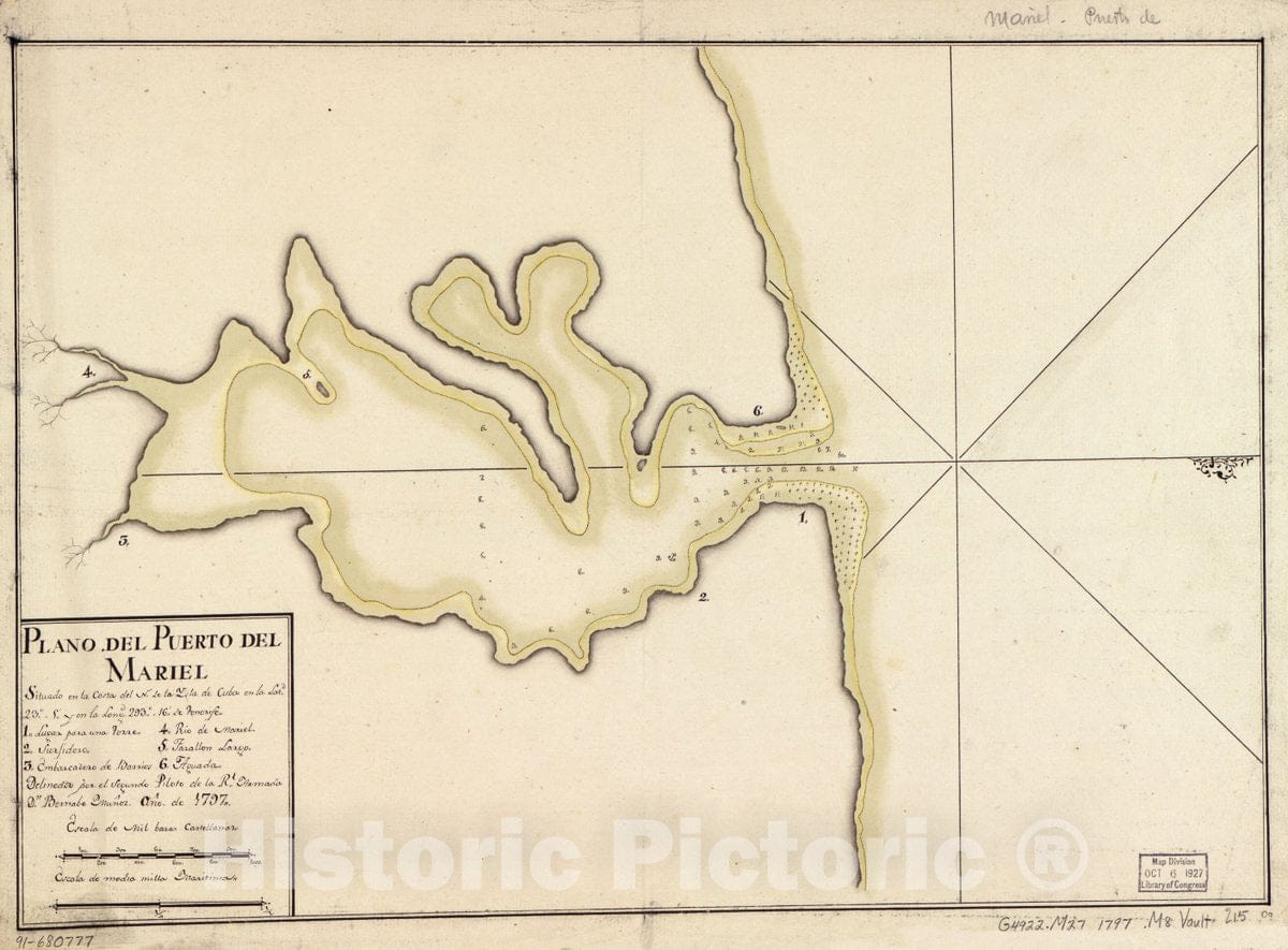 Historic 1797 Map - Plano del Puerto del Mariel situado en la Costa del N. de la ysla de Cuba en la latd. 235 y en la longd. 29316 de Tenerife