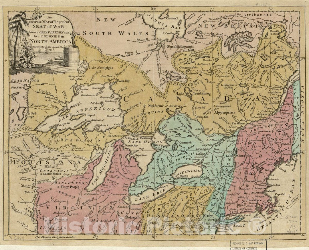 Historic 1776 Map - an Accurate map of The Present seat of war Between Great-Britain and her Colonies in North America.