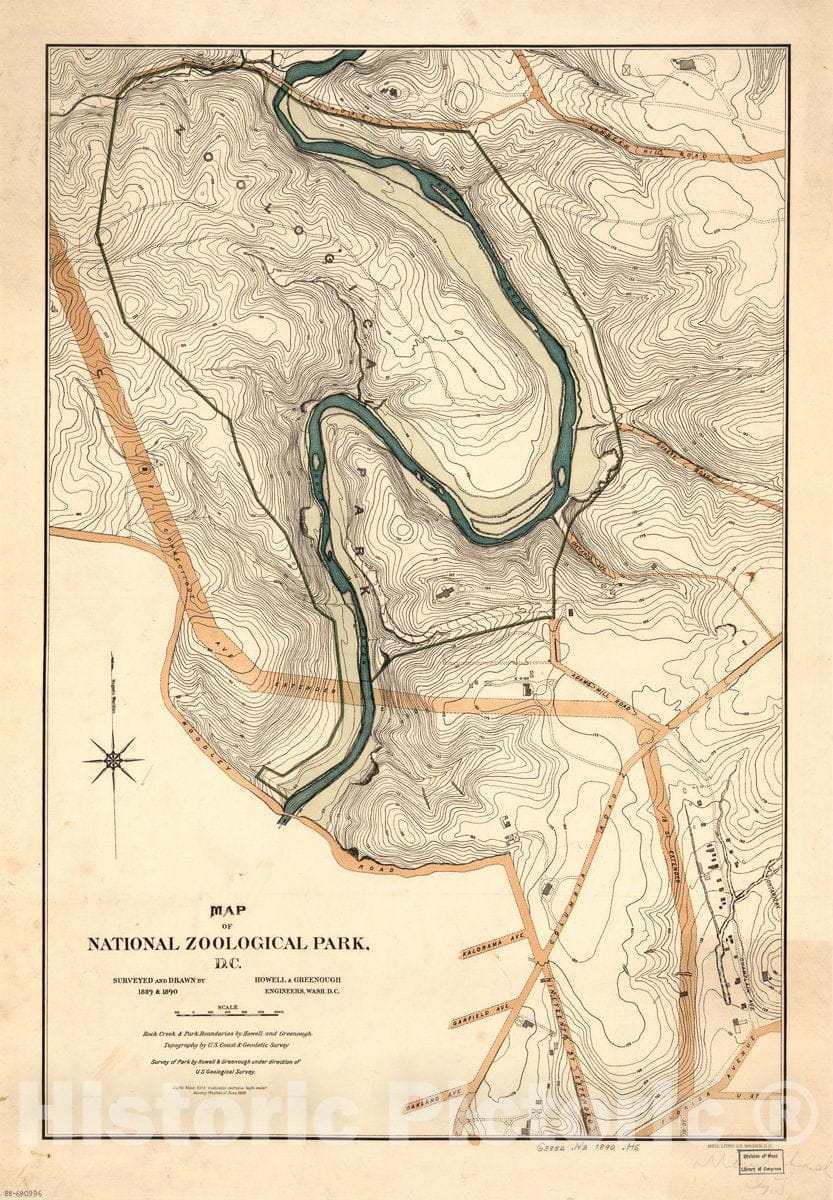 Historic 1890 Map - Map of National Zoological Park, D.C.