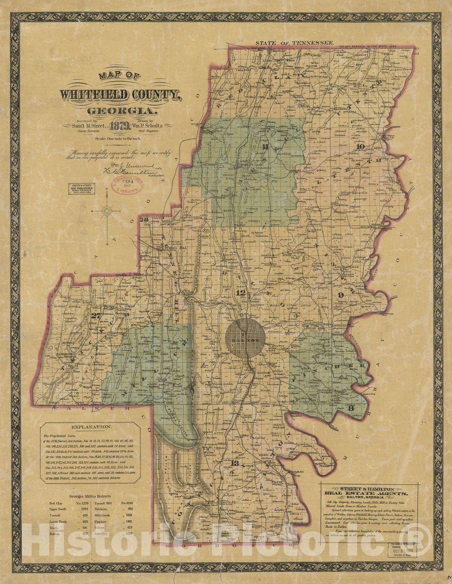 Historic 1879 Map - Map of Whitfield County, Georgia