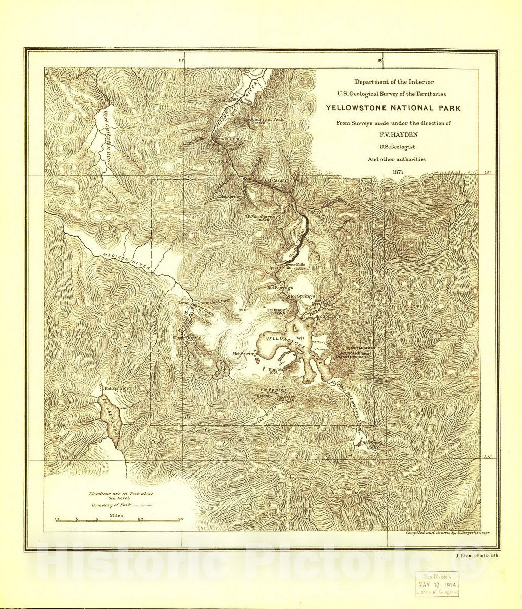 Historic 1871 Map - Yellowstone National Park :