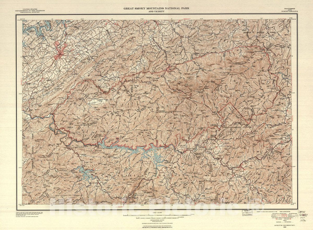 Historic 1953 Map - Great Smoky Mountains National Park and Vicinity.