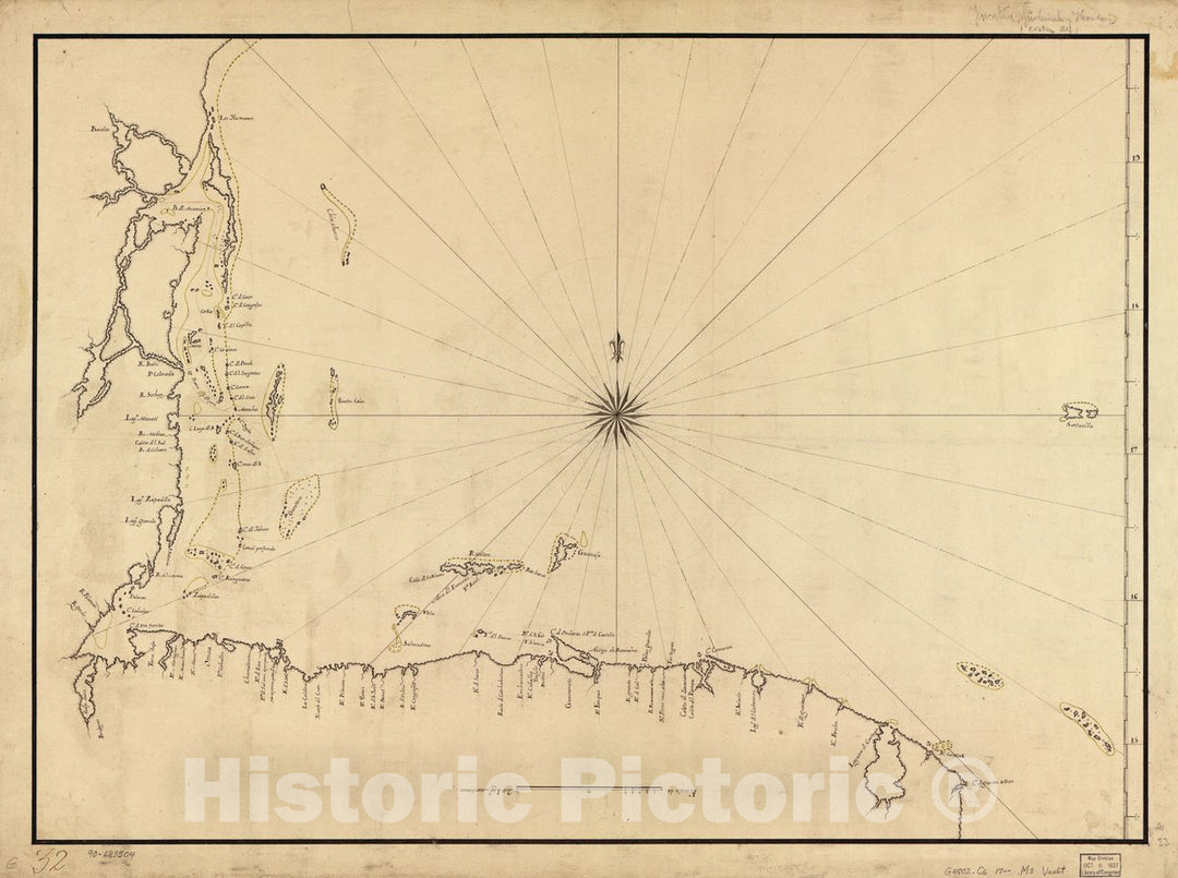 Historic 1700 Map - Map Showing Caribbean Coast of Central America from Belize to Nicaragua