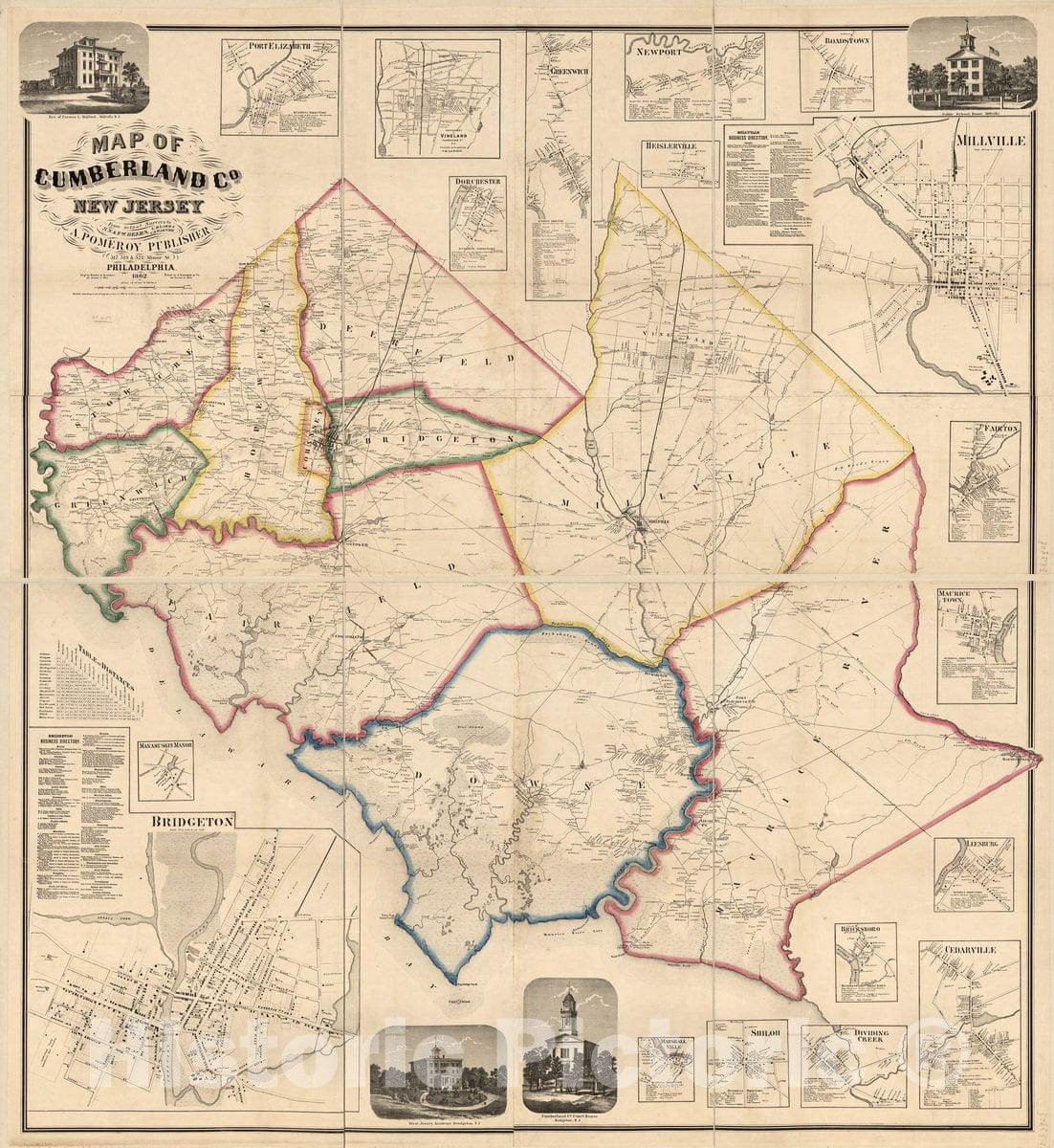 Historic 1862 Map - Map of Cumberland Co, New Jersey : from Actual surveys