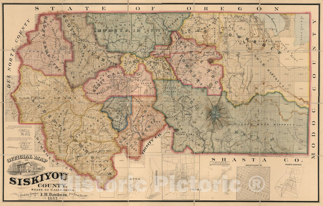 Historic 1887 Map - Official map of Siskiyou County, State of California