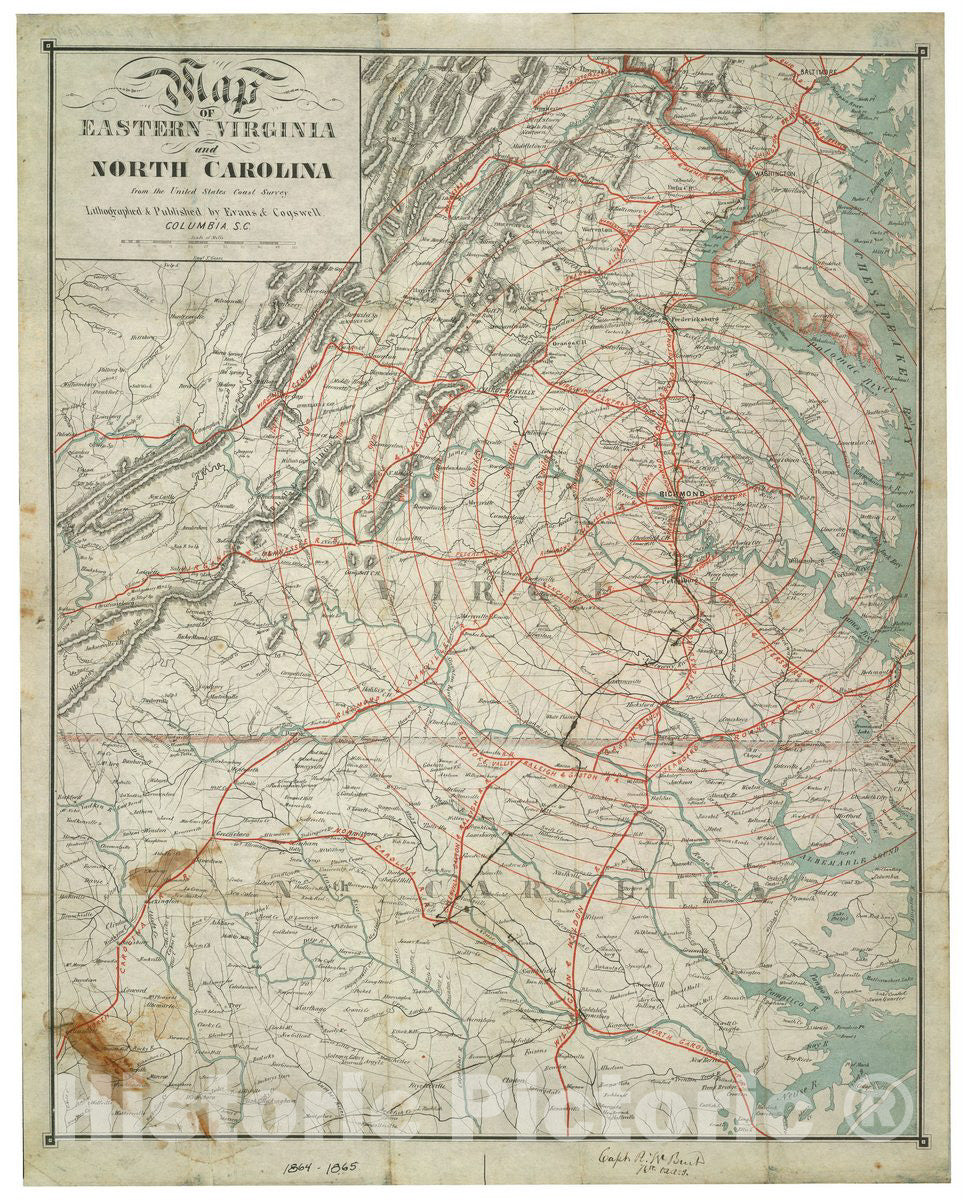 Historic 1864 Map - Map of Eastern Virginia and North Carolina from The United States Coast Survey