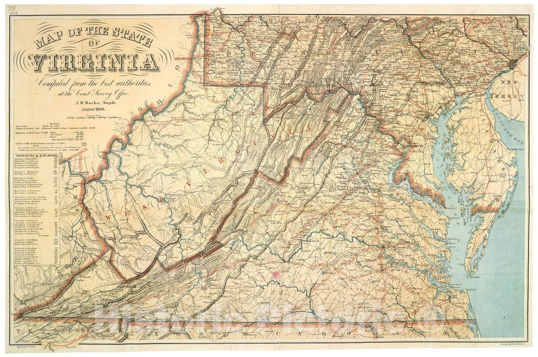 Historic 1863 Map - Map of The State of Virginia 2