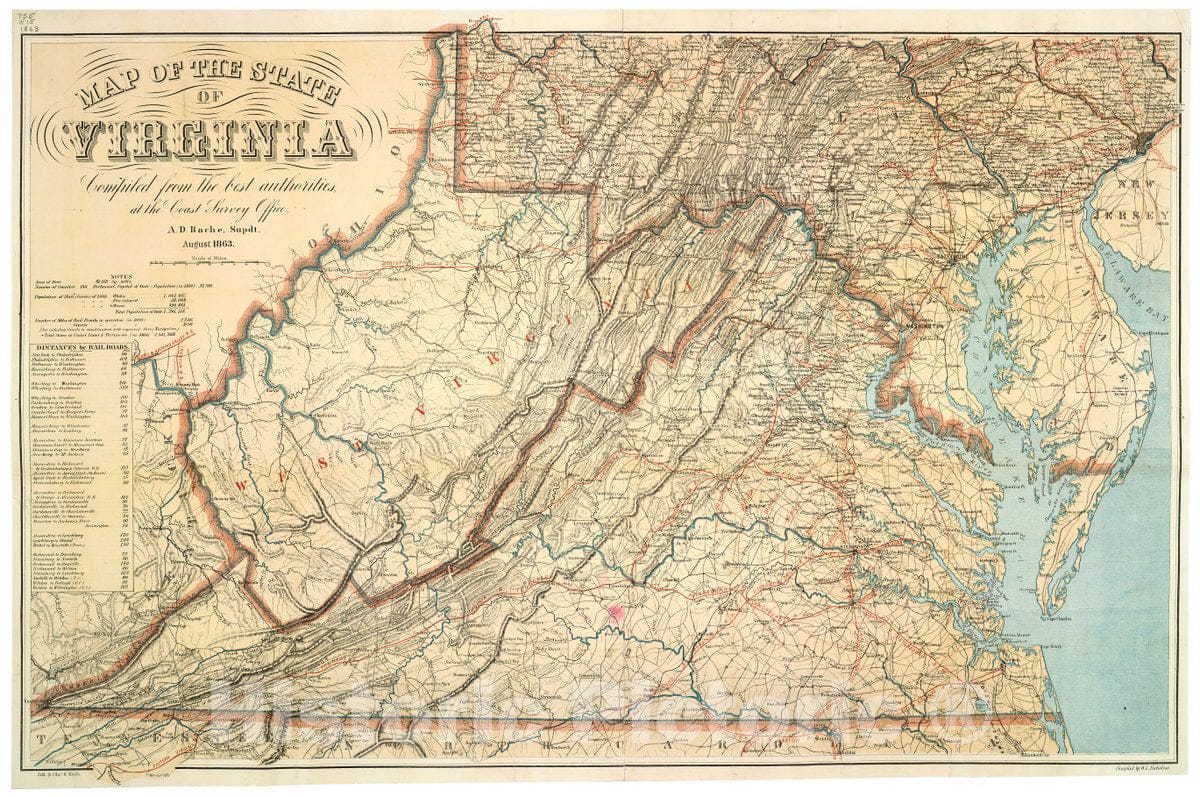 Historic 1863 Map - Map of The State of Virginia 2