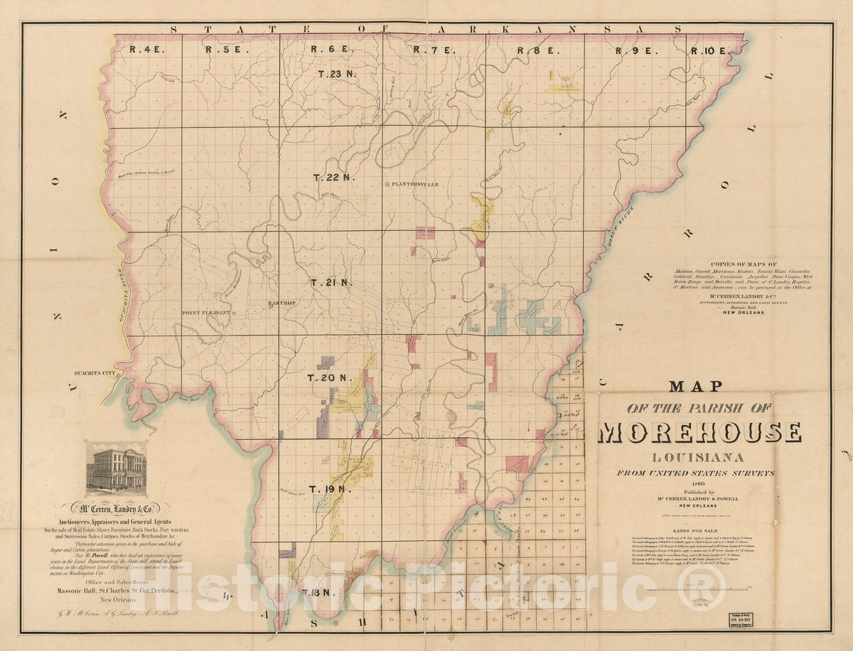 Historic 1860 Map - Map of The Parish of Morehouse, Louisiana : from United States surveys.
