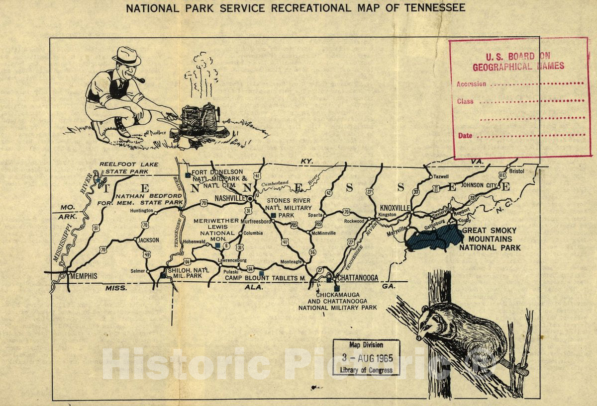 Historic 1950 Map - National Park Service Recreational map of Tennessee.