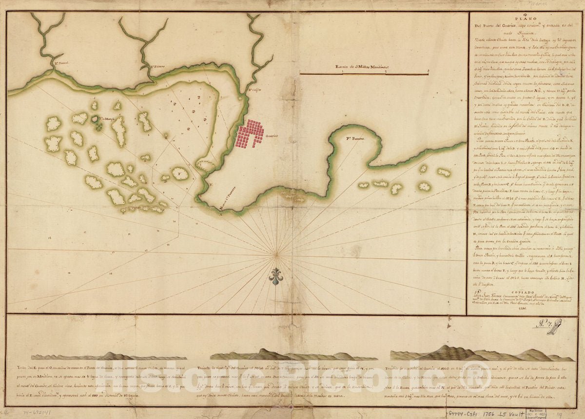 Historic 1756 Map - Plano del Puerto del GuÃ¡rico, cuyo conocimto. y entrada ES del modo siguiente.