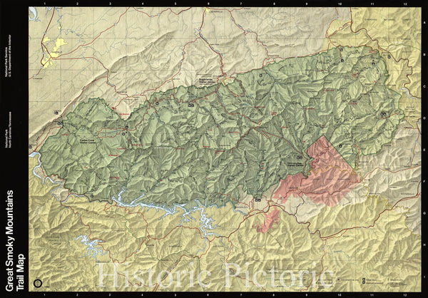 Historic 1990 Map - Great Smoky Mountains National Park, North Carolin 