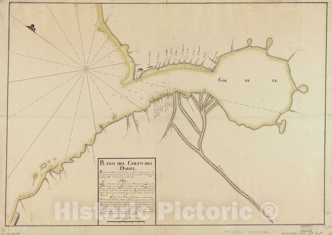 Historic 1797 Map - Plano del Golfo del Dariel situado en la Costa del N. de Tierra Firme siendo la Punta de Caribana, el prinsipio, la que esta en la altura DE 8 30 N. y en la longd