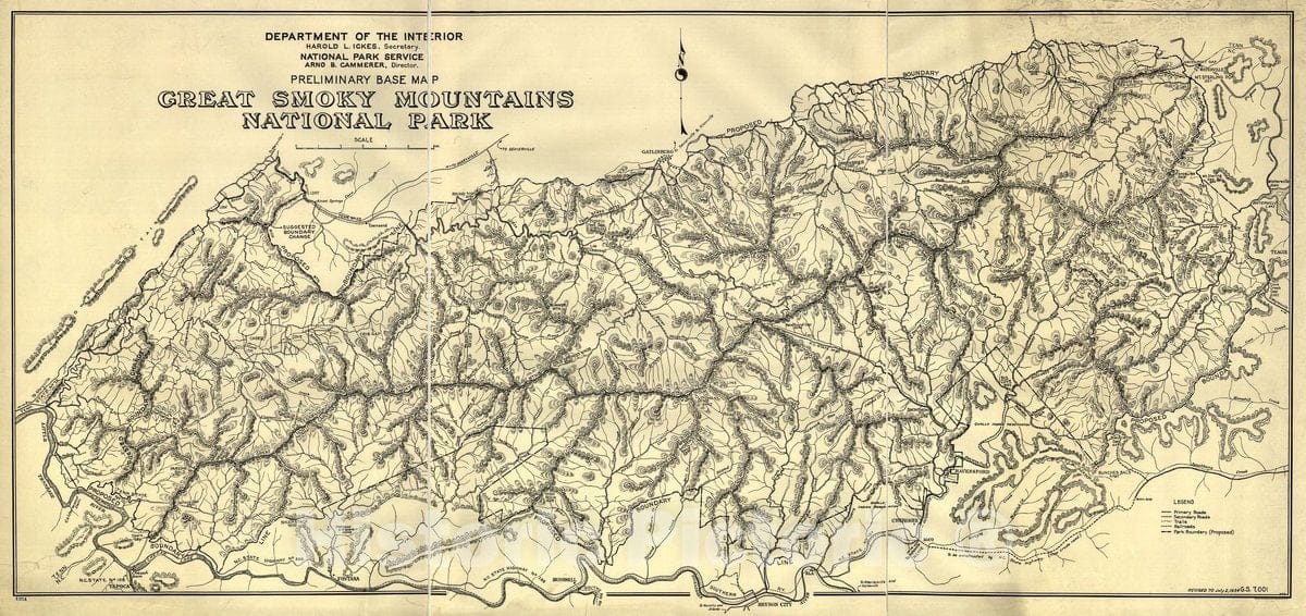 Historic 1934 Map - Preliminary Base map, Great Smoky Mountains National Park.