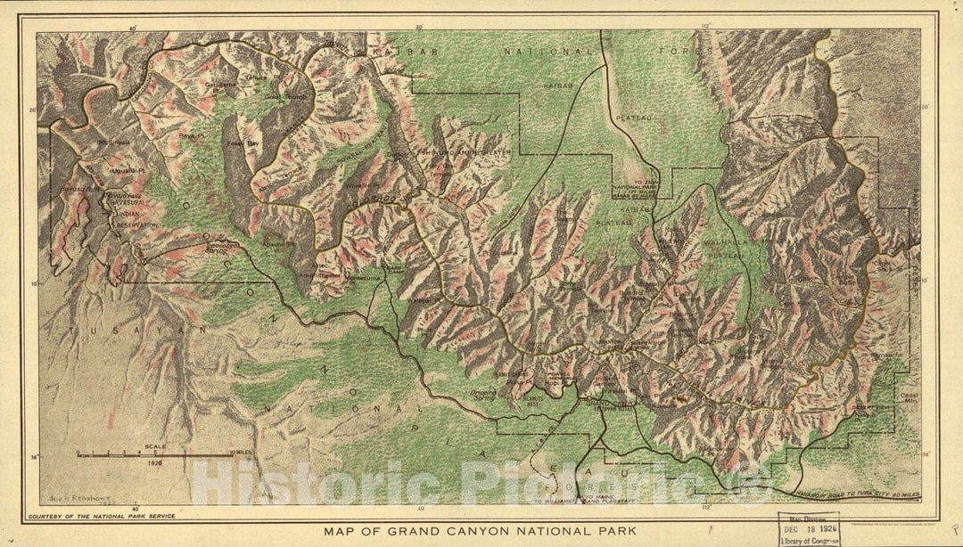 Historic 1926 Map - Map of Grand Canyon National Park.