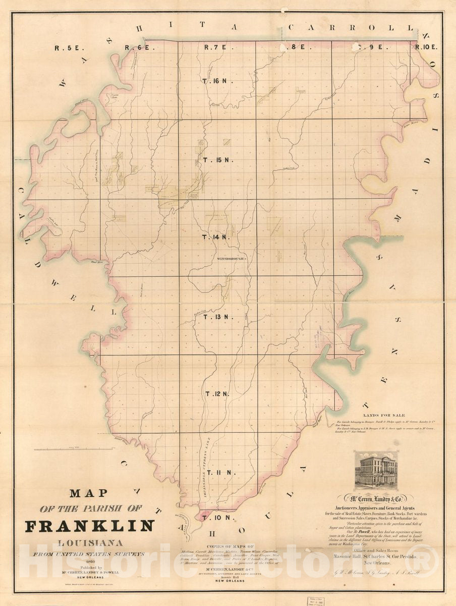 Historic 1860 Map - Map of The Parish of Franklin, Louisiana : from The United States surveys.