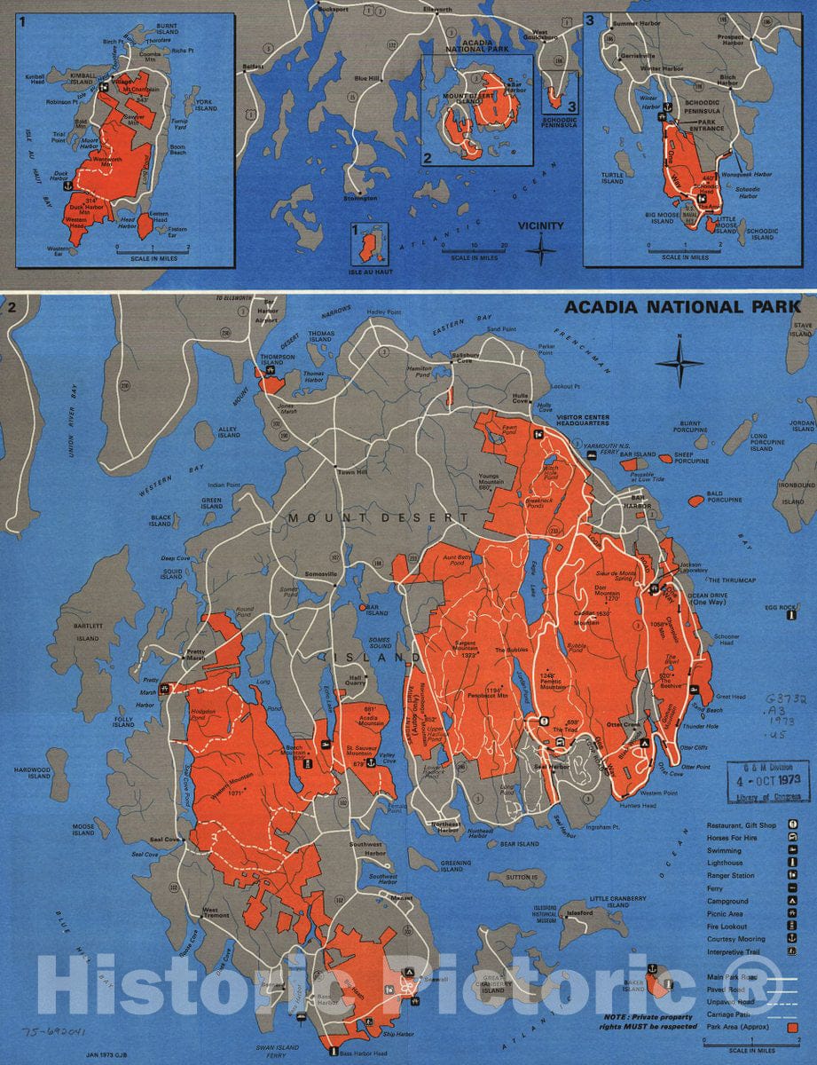 Historic 1973 Map - Acadia National Park.