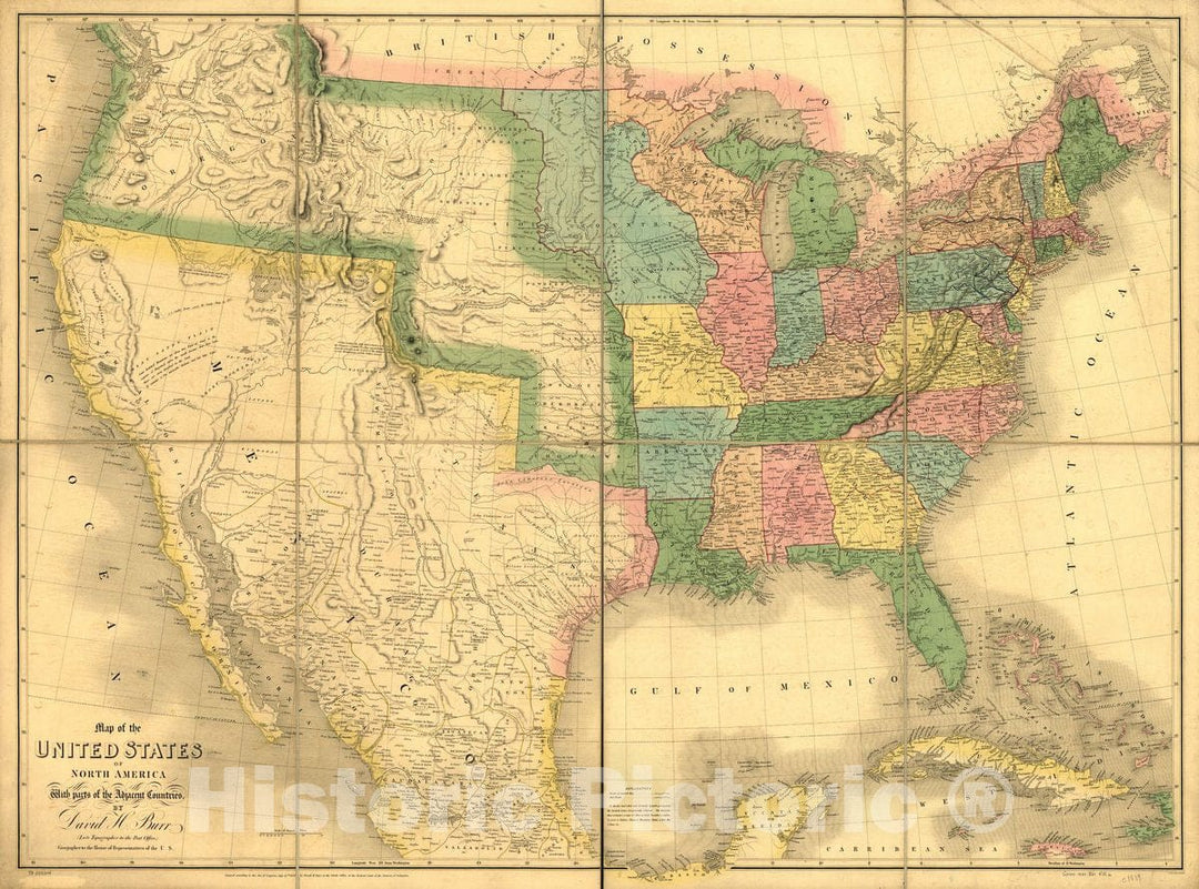 Historic 1839 Map - Map of The United States of North America with Parts of The Adjacent Countries