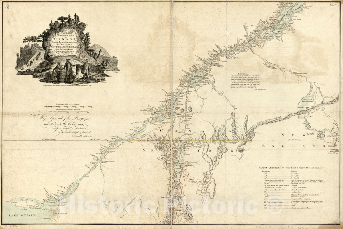 Historic 1777 Map - A map of The inhabited Part of Canada from The French surveys, with The Frontiers of New York and New England;