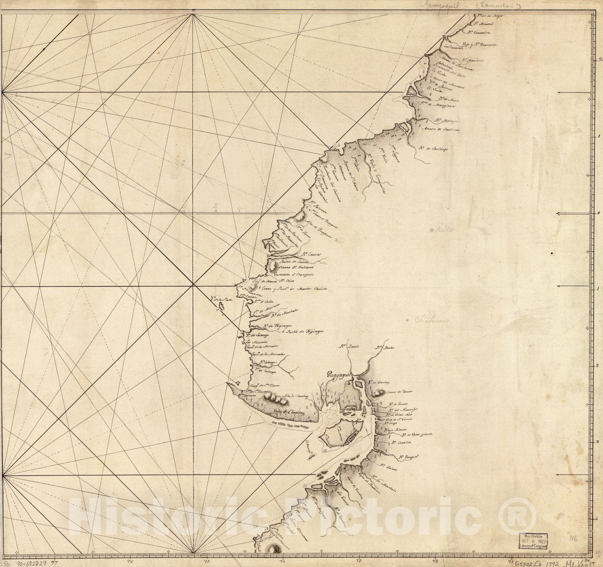 Historic 1792 Map - Map Showing Coast of Ecuador Between Punta de Los Reyes, Colombia and Cabo Blanco, Peru