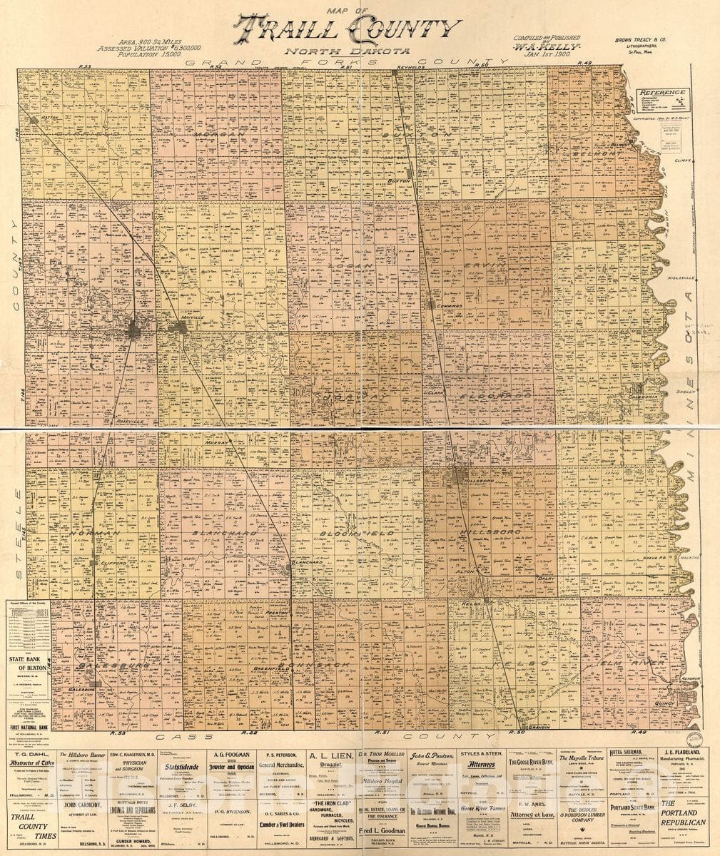 Historic 1900 Map - Map of Traill County, North Dakota