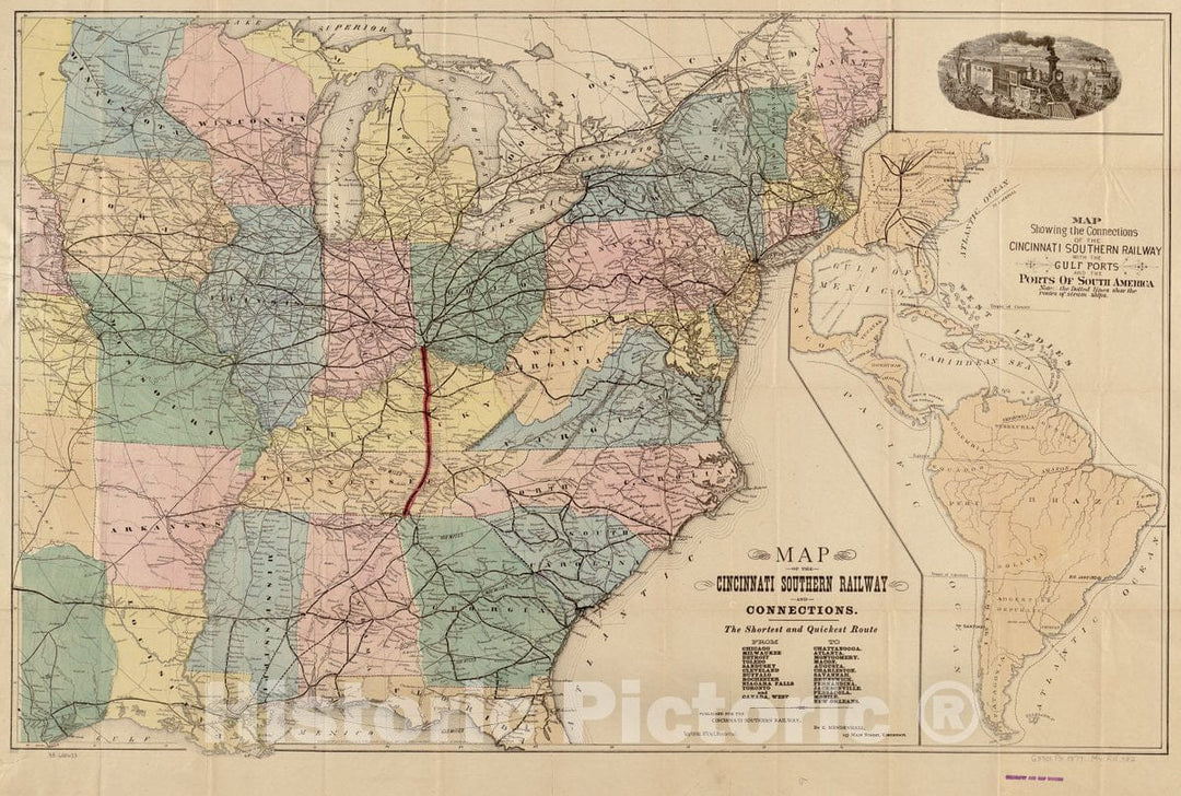 Historic 1879 Map - Map of The Cincinnati Southern Railway and Connections Published for The Cincinnati Southern Railway.